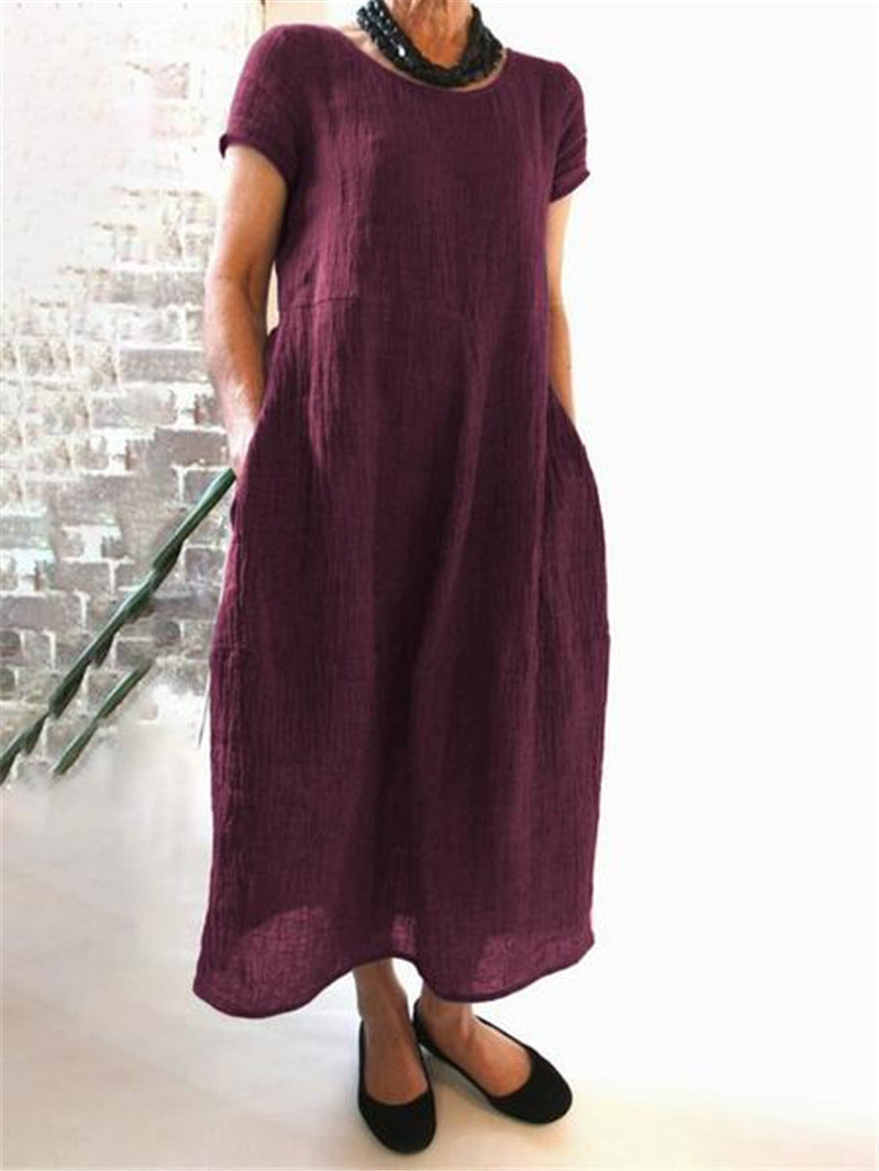 Chinese Style Loose Solid Color Cotton Dresses