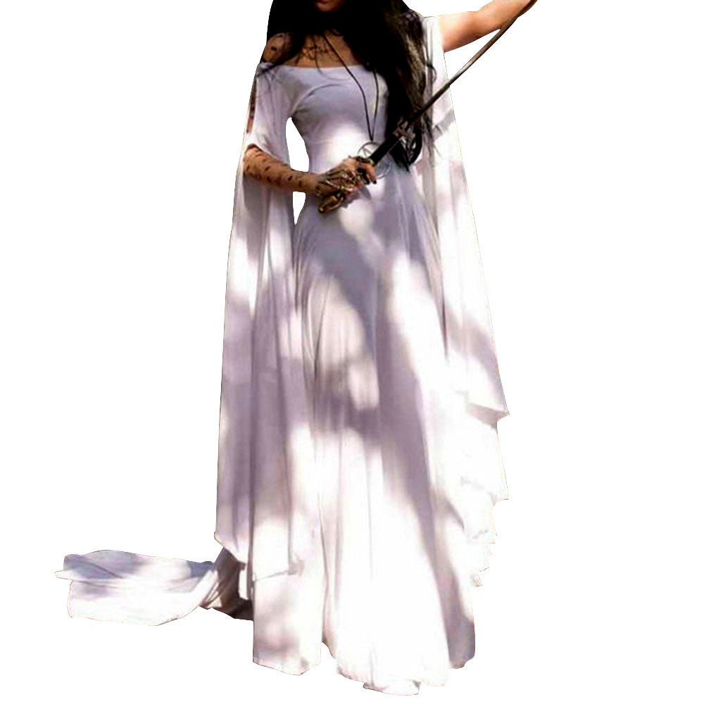 Women's Long-sleeved Round Neck Belt Halloween Long Dress