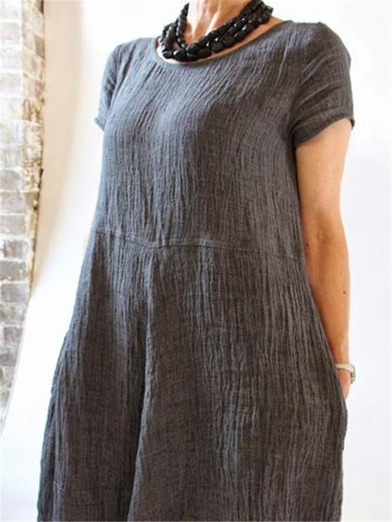 Chinese Style Loose Solid Color Cotton Dresses