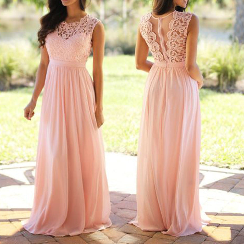 Unique Round Neck Sexy Lace Chiffon Dress