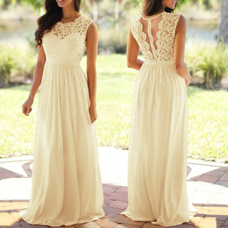 Unique Round Neck Sexy Lace Chiffon Dress