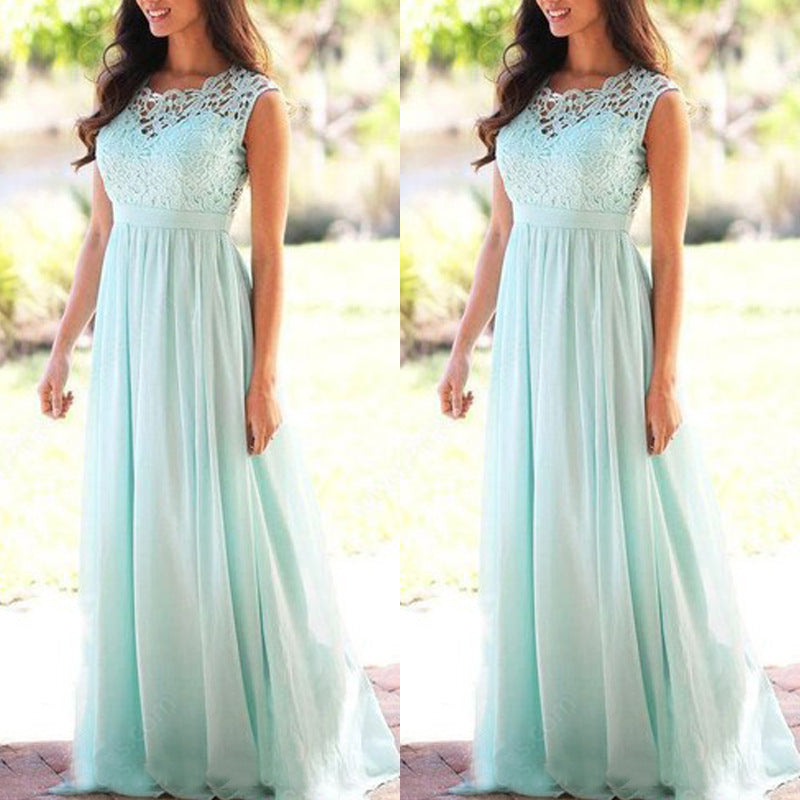 Unique Round Neck Sexy Lace Chiffon Dress
