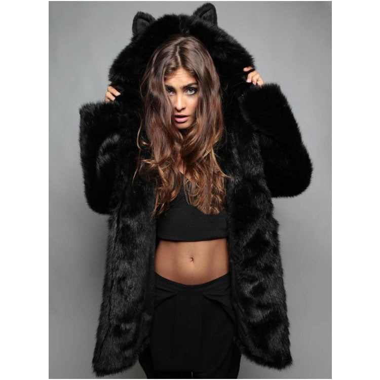 Women's Winter Faux Fur Fox Hooded Trendy Coats