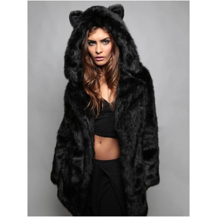 Women's Winter Faux Fur Fox Hooded Trendy Coats
