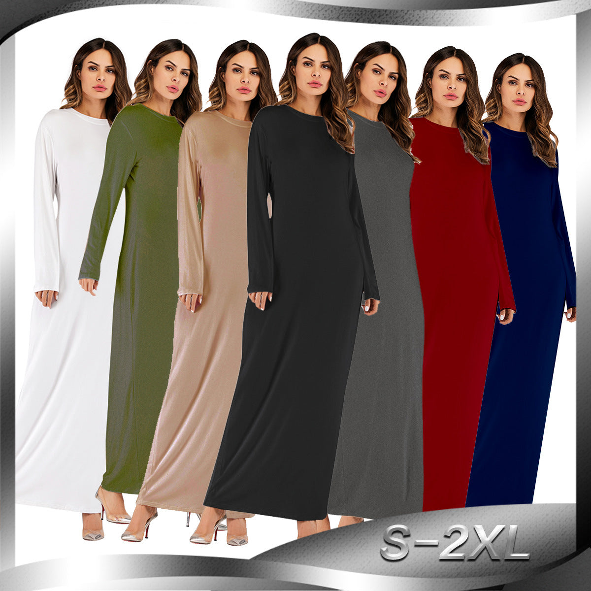 Women's Solid Color Modal Cotton Long-sleeved Bottoming Dress