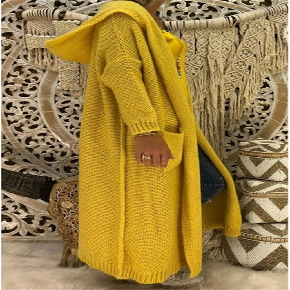 Women's Lazy Loose Long Pocket Hooded Knit Sweaters