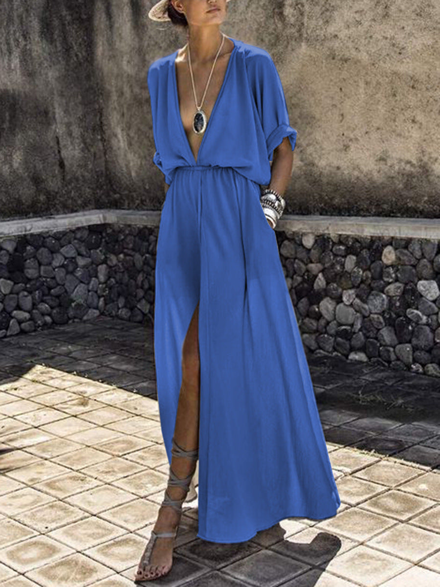 Split Sexy Waist Trimming Elastic Band Dress