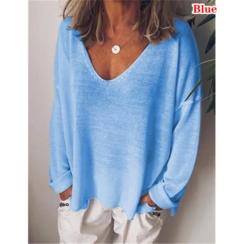 Women's Cotton Blend Solid Color Long Sleeve Blouses