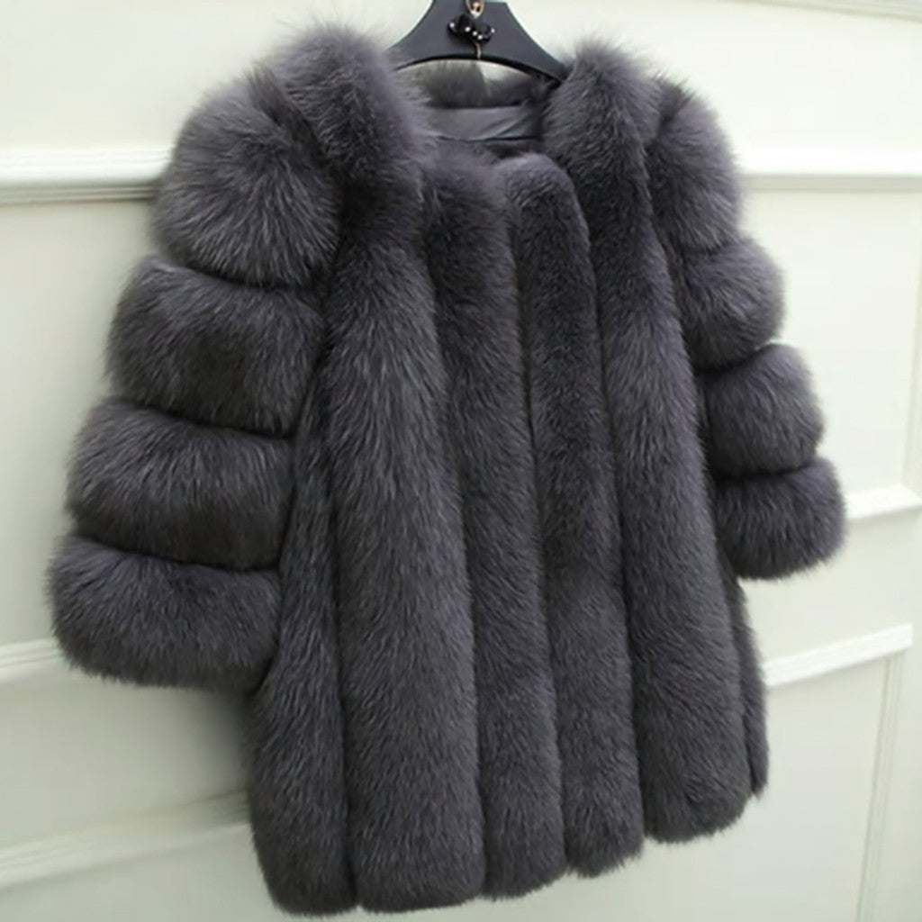 Women's Faux Fur Fox Mid-length Artificial Color Coats