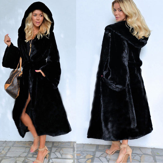 Women's Slim Fit Warm Fur Long Hooded Coats