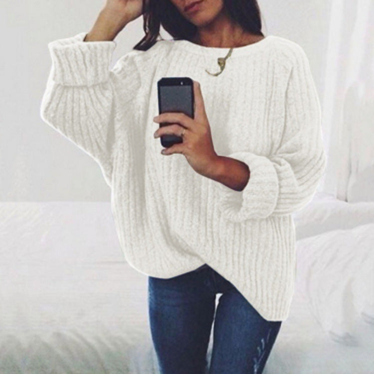 Women's Solid Color Round Neck Loose Pullover Tops