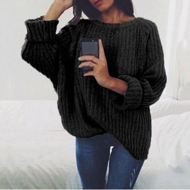 Women's Solid Color Round Neck Loose Pullover Tops
