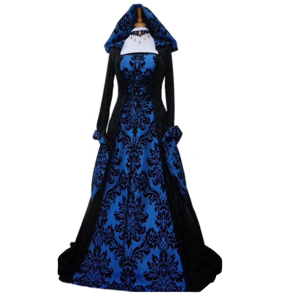 Vintage Artistic Long Sleeve Cinched Hoodie Large Swing Printed Dress