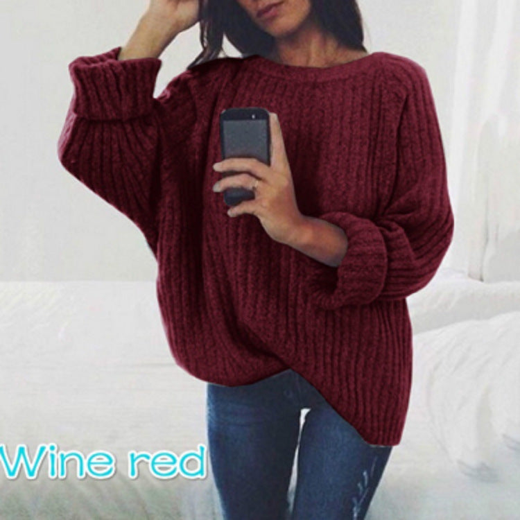 Women's Solid Color Round Neck Loose Pullover Tops