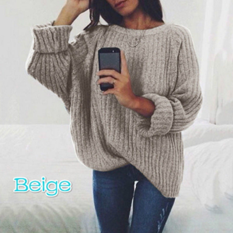Women's Solid Color Round Neck Loose Pullover Tops
