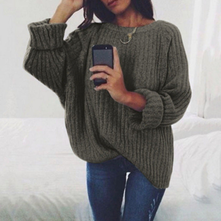 Women's Solid Color Round Neck Loose Pullover Tops