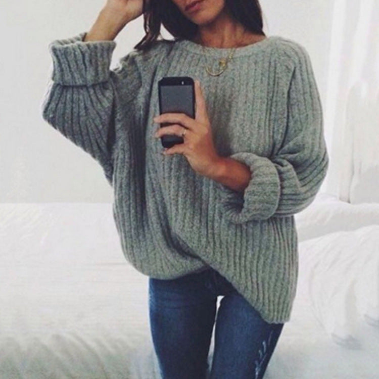 Women's Solid Color Round Neck Loose Pullover Tops