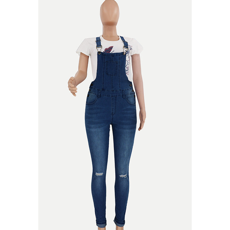 Women's Classy Classic Ripped Washed Overalls Jeans