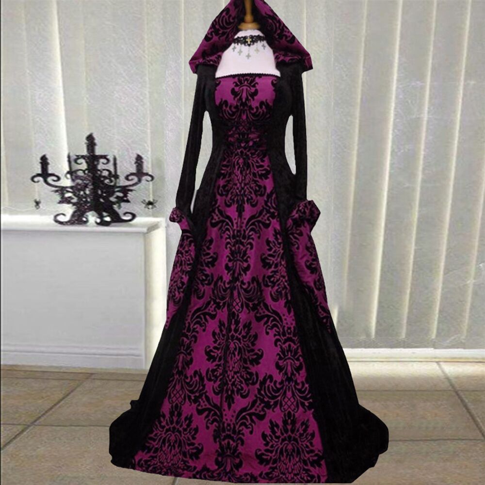 Vintage Artistic Long Sleeve Cinched Hoodie Large Swing Printed Dress