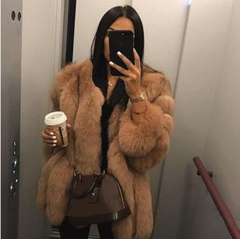 Women's Faux Fur Fox Mid-length Artificial Coats