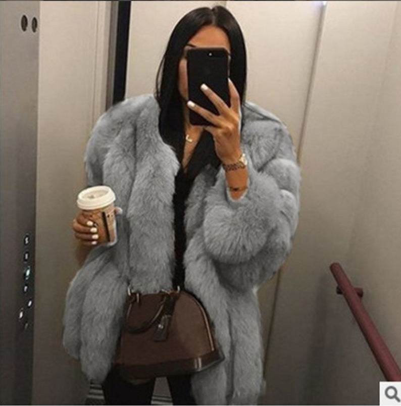 Women's Faux Fur Fox Mid-length Artificial Coats