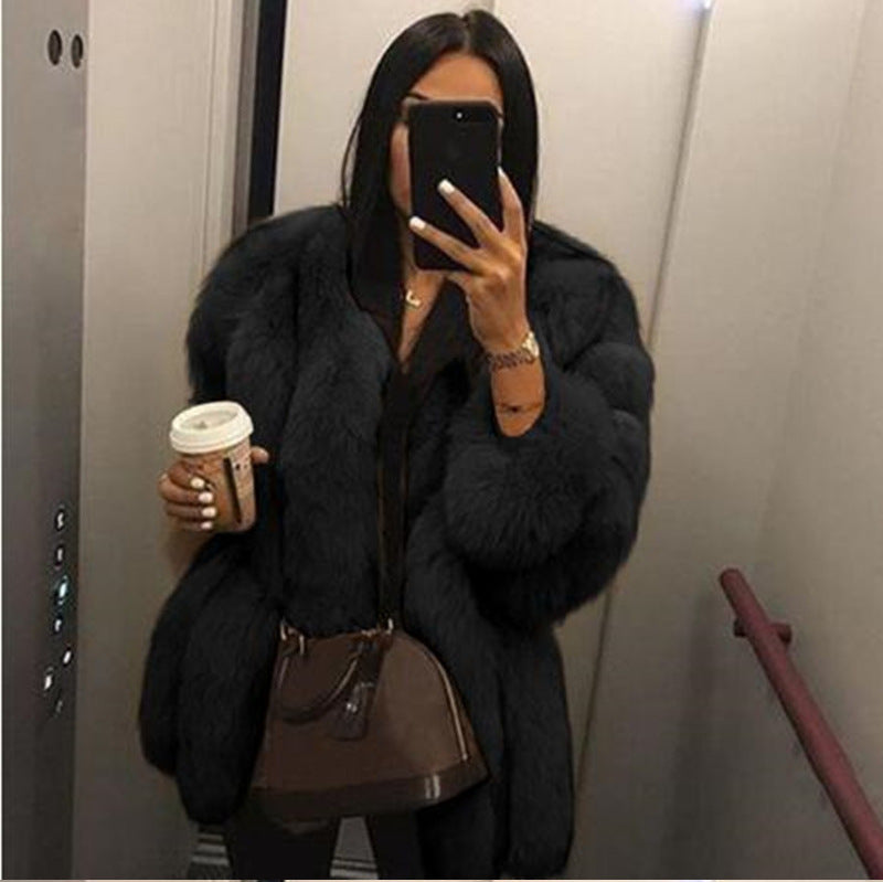 Women's Faux Fur Fox Mid-length Artificial Coats