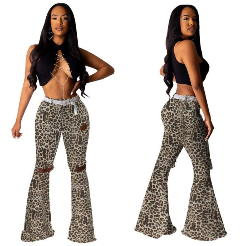 Women's With Hole Bell-bottom High Elastic Fabric Clothing