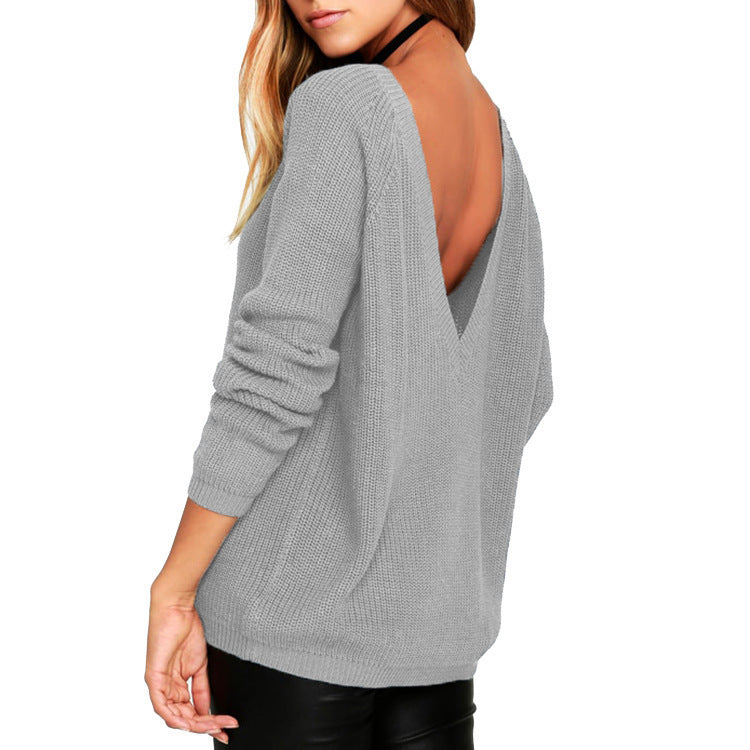 Popular Women's Sexy Back Deep Backless Women's Sweater