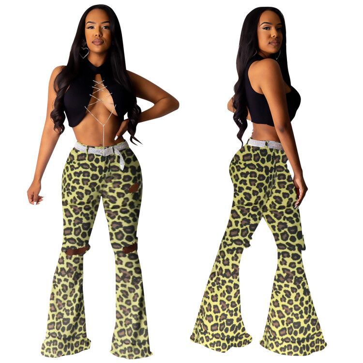 Women's With Hole Bell-bottom High Elastic Fabric Clothing