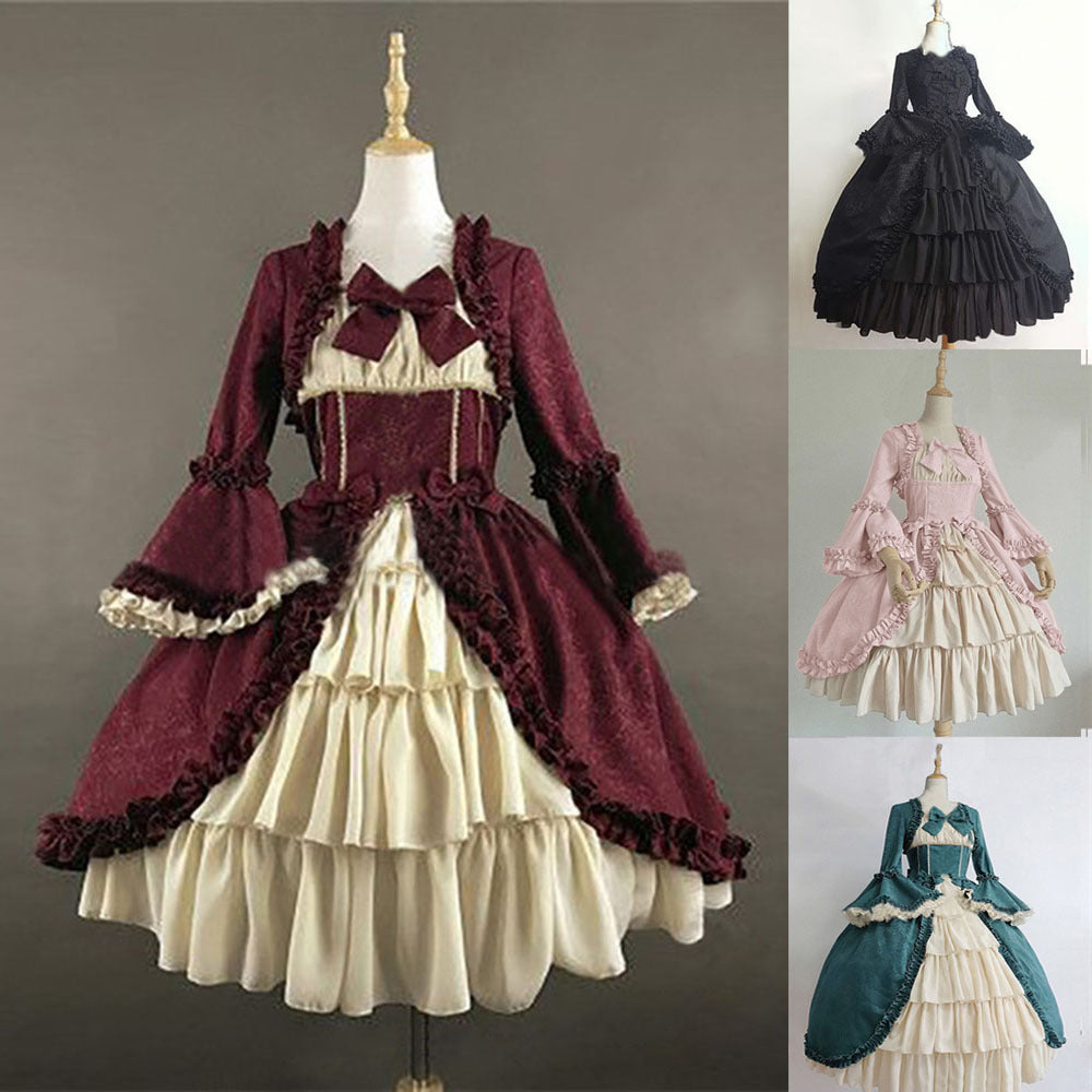 Medieval Retro Gothic Court Cinched Stitching Dress