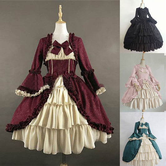 Medieval Retro Gothic Court Cinched Stitching Dress