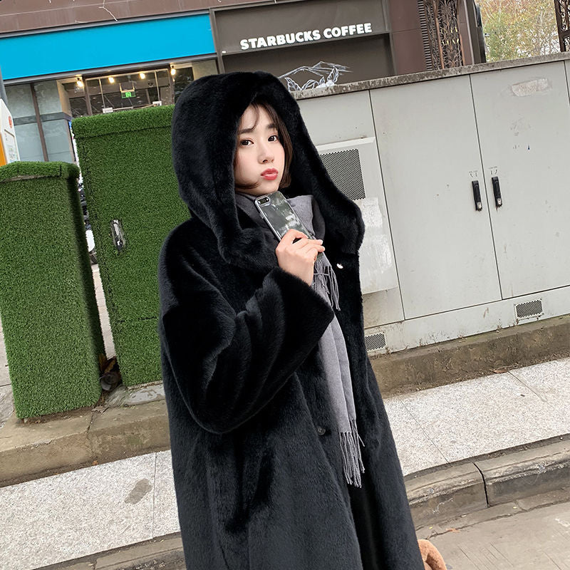 Women's Fur Thickened Long Section Loose Hat Coats