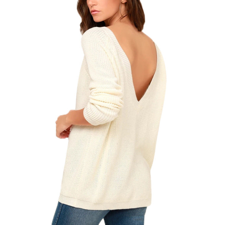 Popular Women's Sexy Back Deep Backless Women's Sweater