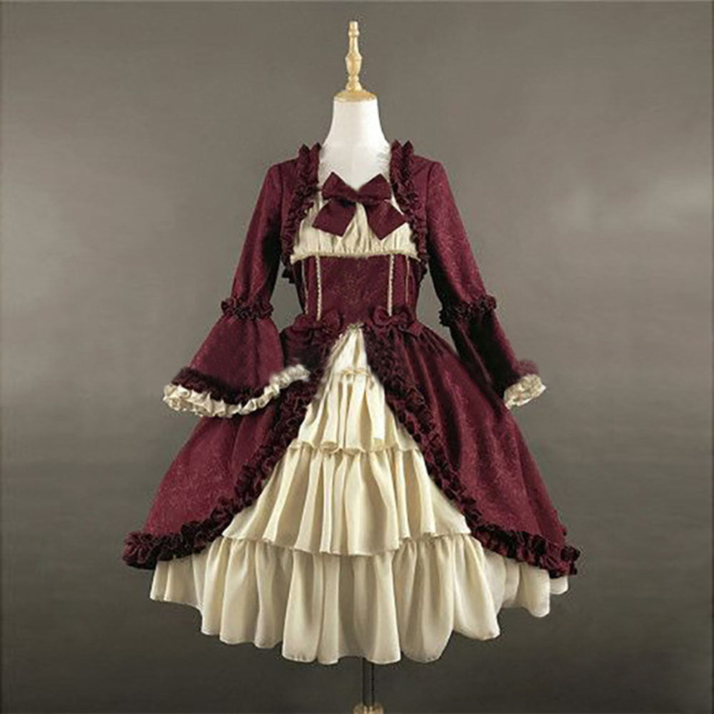 Medieval Retro Gothic Court Cinched Stitching Dress