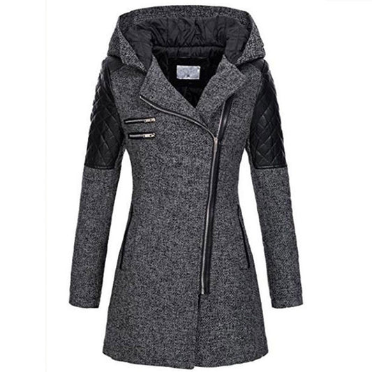 Women's Zipper Hooded Thickened Thermal Woolen Mid-length Coats