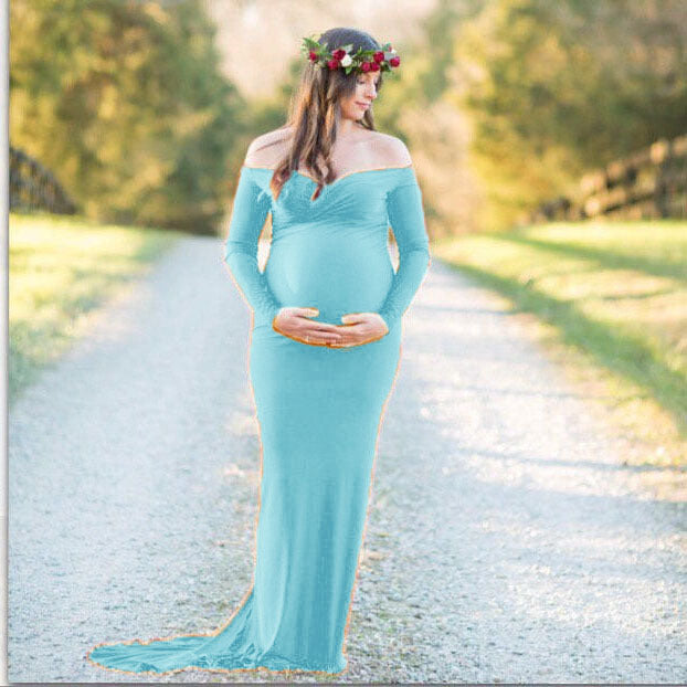 Women's Mercerized Cotton Pregnant Trailing Long Dress Dresses