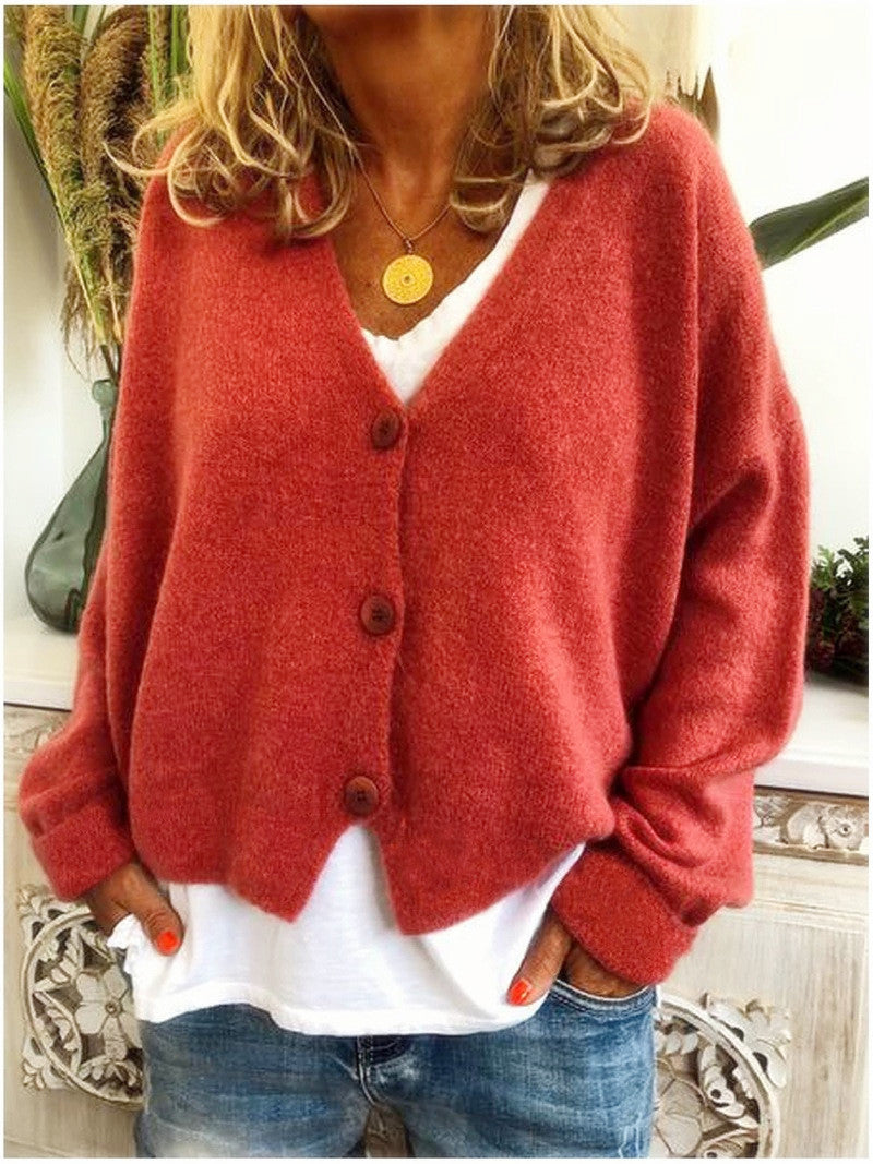 Women's Button Casual Loose Solid Color Knitted Cardigans