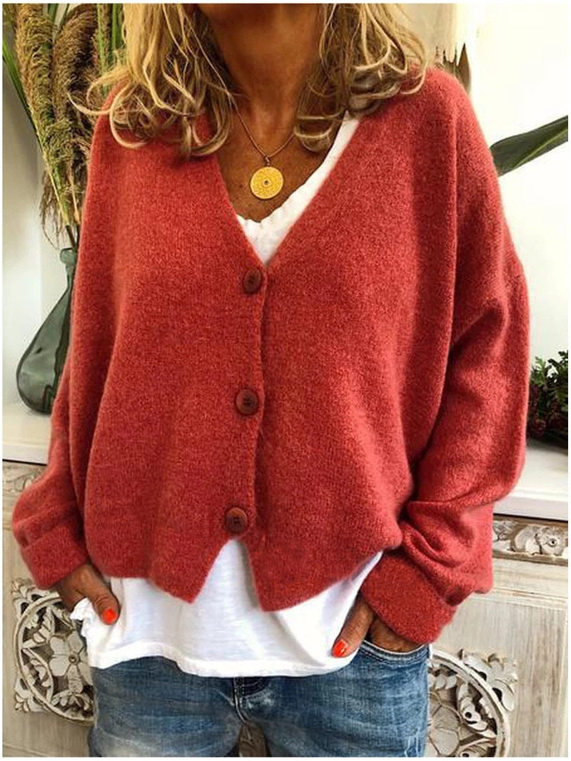 Women's Button Casual Loose Solid Color Knitted Cardigans
