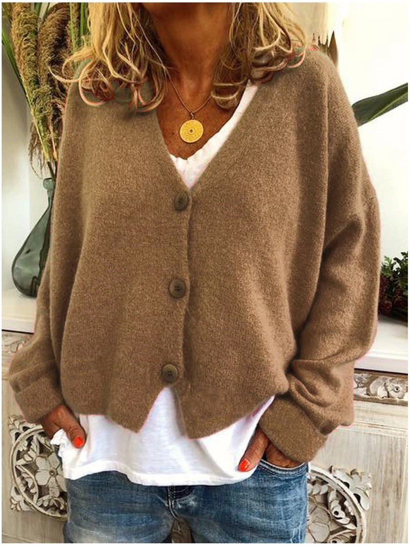 Women's Button Casual Loose Solid Color Knitted Cardigans