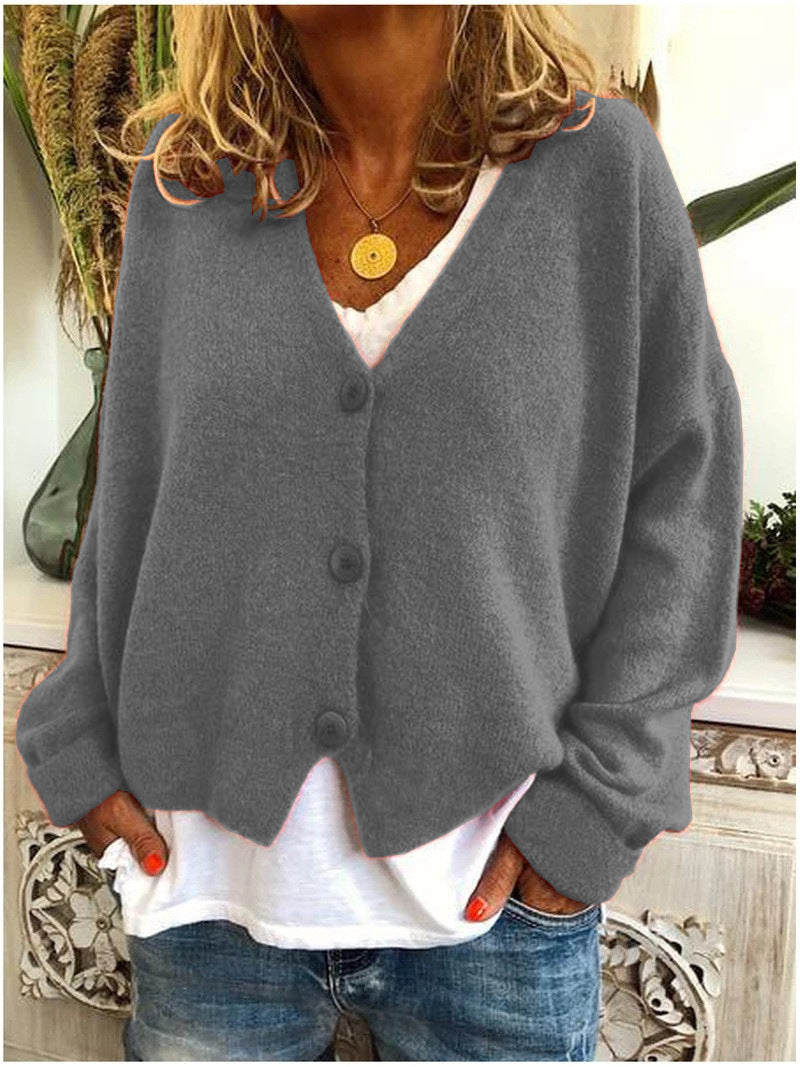 Women's Button Casual Loose Solid Color Knitted Cardigans