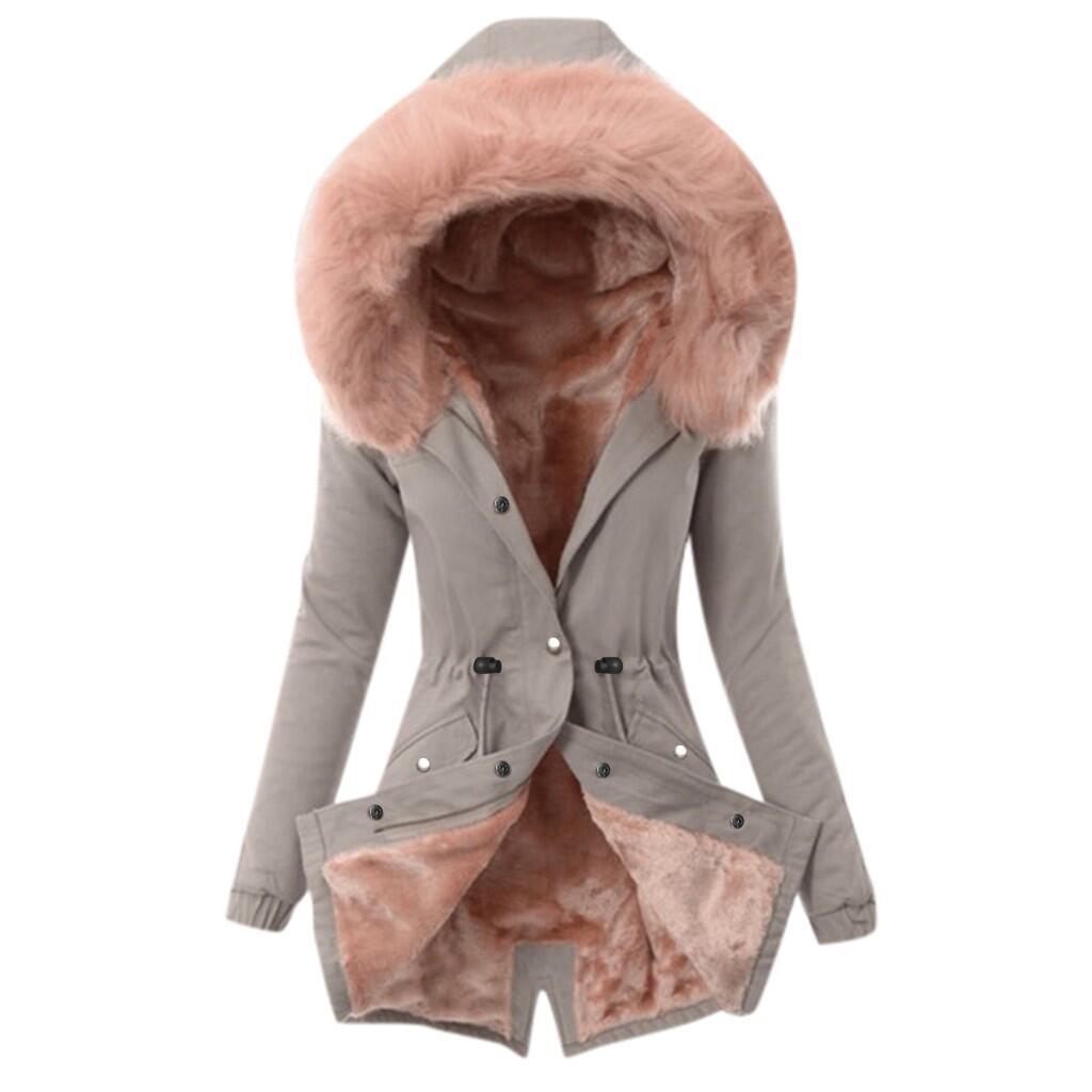 Women's Fur Collar Drawstring Solid Color Leisure Coats