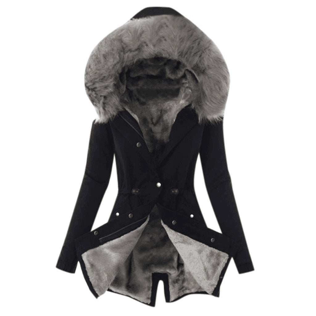 Women's Fur Collar Drawstring Solid Color Leisure Coats