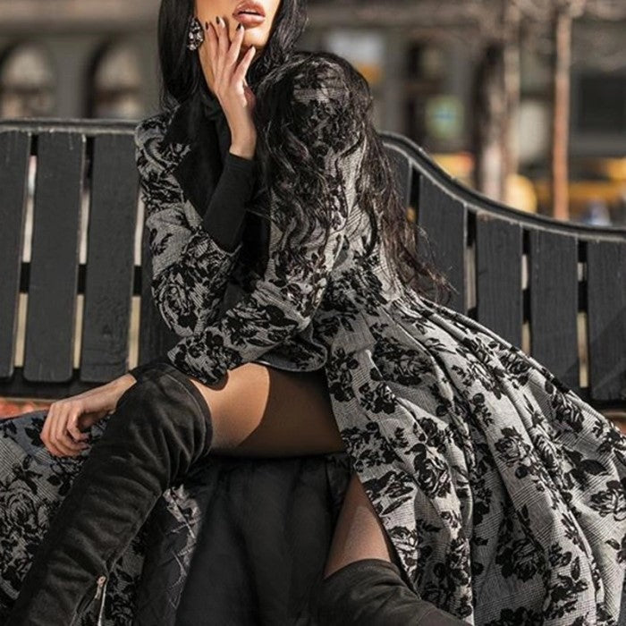 Women's Beautiful Lace Splicing Retro Long Trench Coats