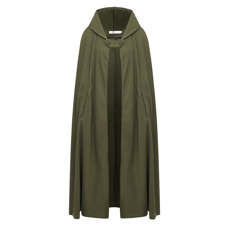 Women's Four-color Hooded Shawl Lengthened Cape Three-quarter Coats