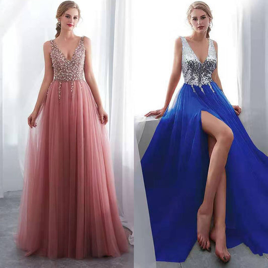 Women's Dress Deep Sleeveless Split Sequined Banquet Dresses