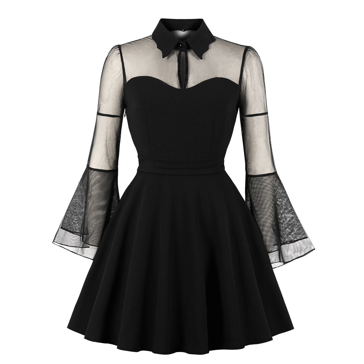 Women's Style Dark Black Queen Mesh Long Dresses