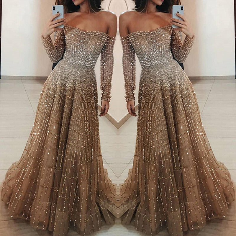 Attractive Trendy Long Shiny Sleeve Tube Dress