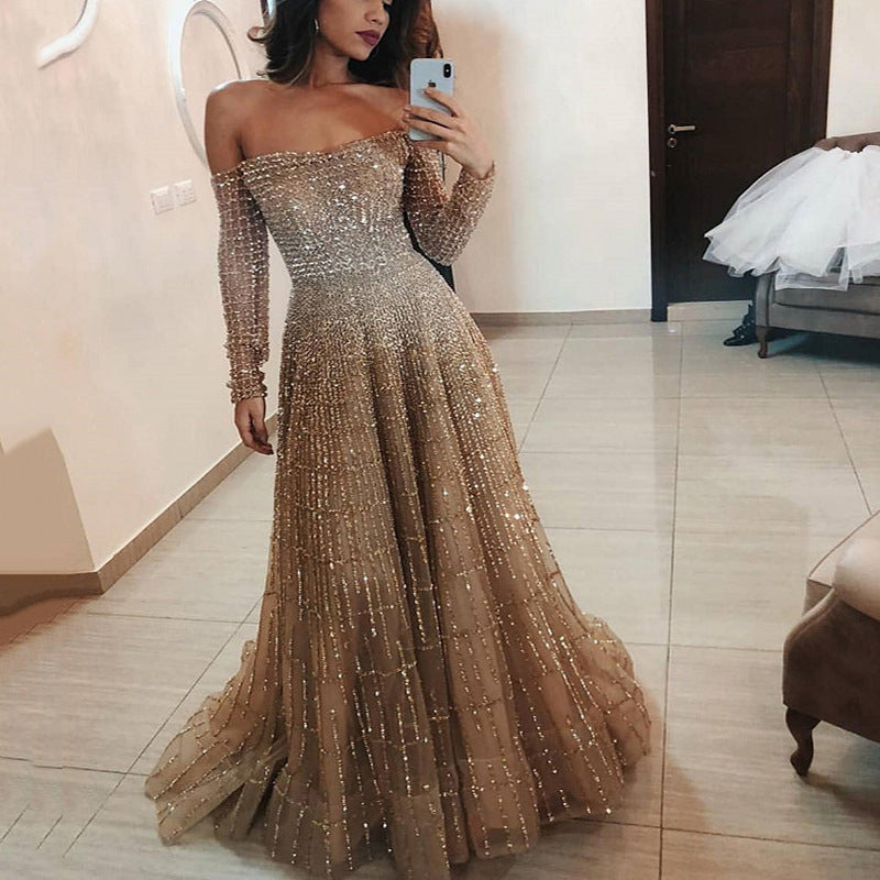 Attractive Trendy Long Shiny Sleeve Tube Dress