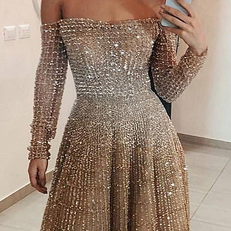 Attractive Trendy Long Shiny Sleeve Tube Dress