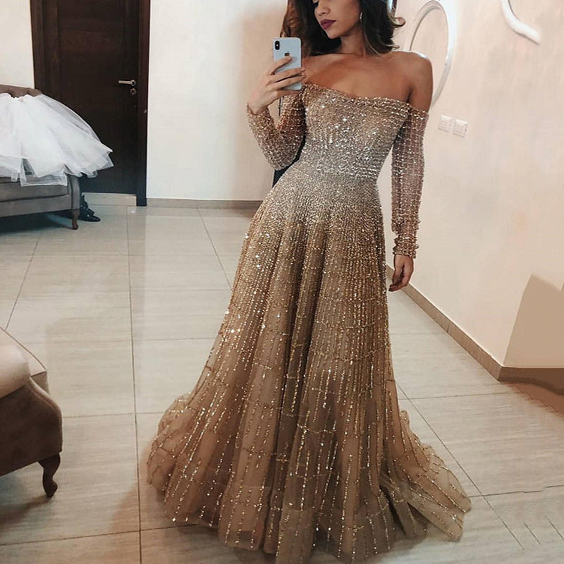 Attractive Trendy Long Shiny Sleeve Tube Dress